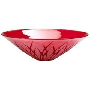  Small Rouge Red Glass Serving Bowl With Etched Detailing 