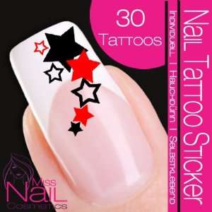  Nail Art Tattoo Sticker Star / Stars   black / red: Beauty