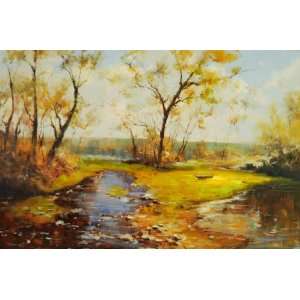  Landscape, Stream, Lake, Hand Painted Oil Canvas on 