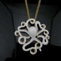 VINTAGE STEAMPUNK WHITE OCTOPUS CRYSTAL NECKLACE G211  