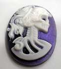   25x18 MM Zombie Skeleton Lady Gothic Cameos White over Violet Purple