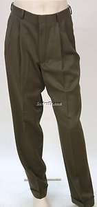 BROOKS OLIVE GREEN STRETCH 100% WOOL PLEATED DRESS PANTS 32  