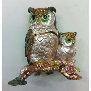  Bejeweled Owl Statue Trinket Jewelry Box
