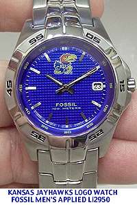 KU Kansas Jayhawks Fossil Watch Mens Three Hand Date Wristwatch Li2950 