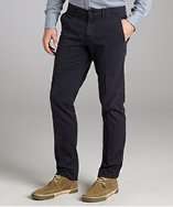 Brunello Cucinelli navy cotton twill flat front cuffed pants style 