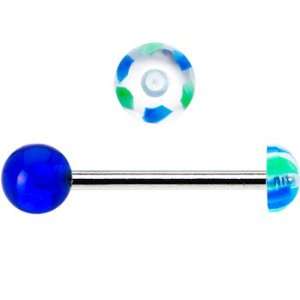    Green Blue White Pinwheel Half Ball Barbell Tongue Ring: Jewelry