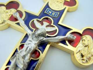   Gold Enameled Pectoral Cross W/ Angels & Chalice Rare Religious  