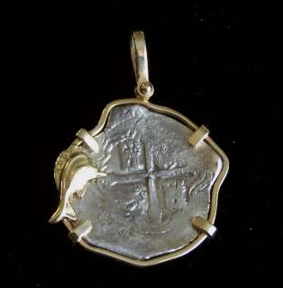 Coin Silver 8 Reale Conception Shipwreck Circa 1641 COA 14K Gold Bezel 