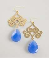 Max gold filigree and blue stone teardrop earrings style 