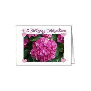   : 41st Birthday Party Invitation, pink Hydrangeas Card: Toys & Games