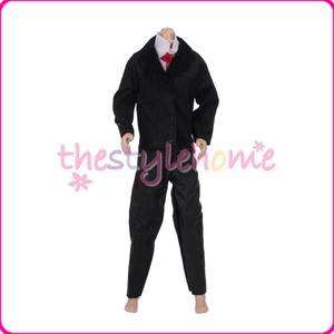   Black and white jumpsuits coat w/ red tie for Male Ken Barbie Doll NEW