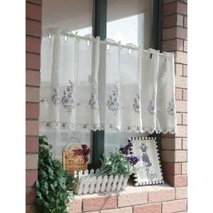   Embroidery Purple Roses Sheer Valance/cafe Curtain: Home & Kitchen