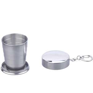 Stainless Steel Folding Collapsible Metal Cup On Belt Loop Clasp Flask 
