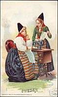 sweden, SINGER Sewing Machine, Costumes (1893) Litho Ad  
