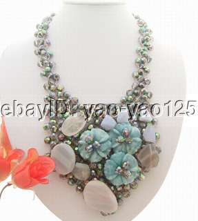 Stunning! Crystal&Jasper&Jade Flower Necklace  