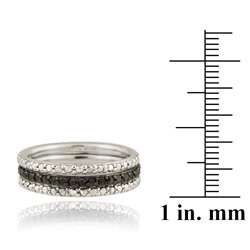 925 Silver Black Diamond Accent Stackable Eternity Band Rings Set 