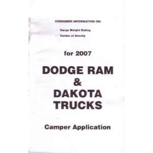    2007 DODGE RAM TRUCK DAKOTA Camper Owners Manual Automotive