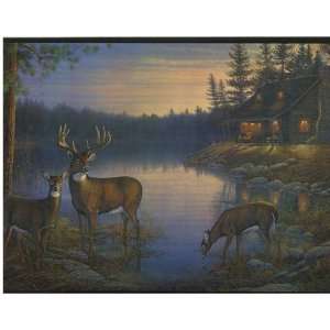  Deer and Cabin In The Woods Wallpaper Border