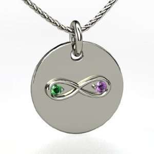 Infinite Love Pendant, 14K White Gold Necklace with Amethyst & Emerald