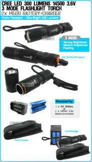 CREE LED Flash light Torch Lamp 14500 Battery Charger  