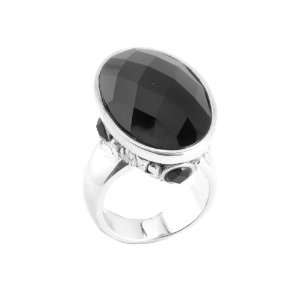  Bronzed By Barse Silver Overlay Faceted Jet Black Ring, 7 