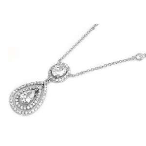  Sterling Silver Triple Teardrop CZ Necklace: Jewelry