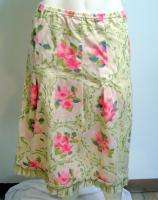 JILL Pleat Petite Linen Artsy Floral Skirt L LP  