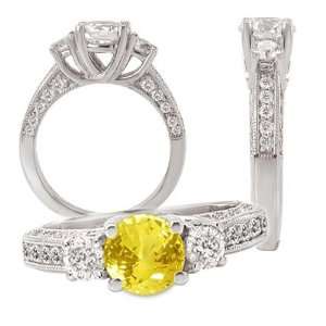 18k lab created 6.5mm round yellow sapphire color #3 engagement ring 