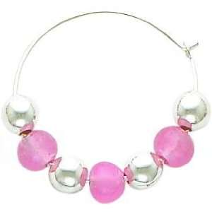  Sterling Silver Pink Glass Bead Hoop Earrings Jewelry