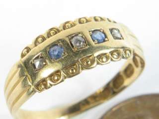 QUALITY ANTIQUE ENGLISH 18K GOLD SAPPHIRE DIAMOND RING  