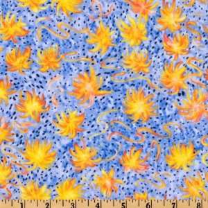   Poppies Blue/Orange Fabric By The Yard: Arts, Crafts & Sewing