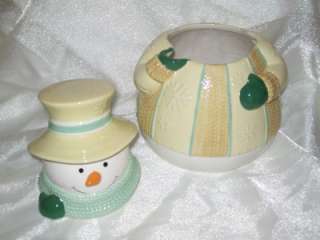 Ganz Cable Knit Sweater Snowman Ceramic Cookie Jar NIB  