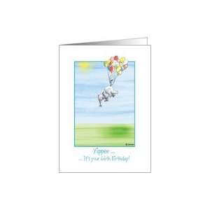   66th Birthday, cute Elephant flying with balloons Card Toys & Games