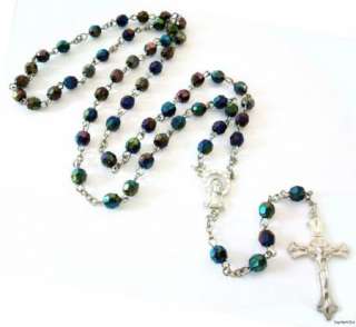 Acrylic AB Black Beaded Chain Rosary Necklace Cross 28  