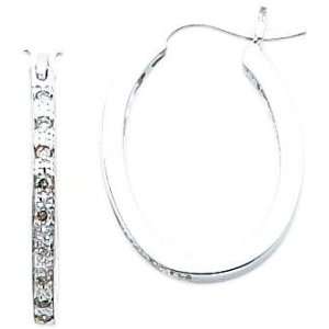    14K WG .31ct Diamond Inside Outside Oval Hoop Earrings: Jewelry