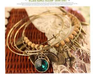 Bohemian Style 5pcs A Set Wooden Beads Charm Nice Bracelet Bangle 