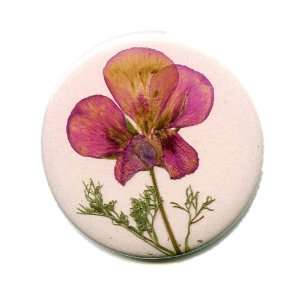    Pocket Mirror Pink with Violet Purple Pressed Flower Beauty