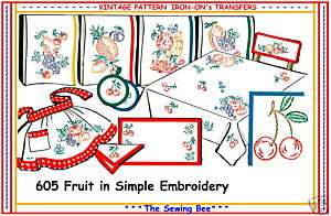 605 Fruit embroidery transfer pattern Vintage iron on  