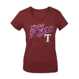 Texas Rangers Jr Red Deep V Neck Tee Shirt: Sports 