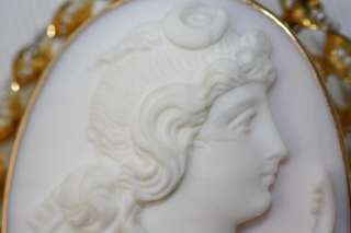   10K Gold Angel Skin Coral Cameo & Seed Pearl Brooch/Pendant  