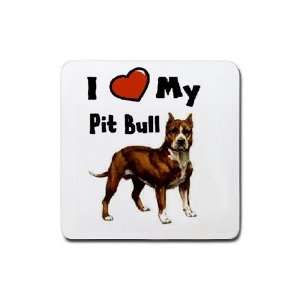  I Love My Pit Bull Rubber Square Coaster (4 pack): Kitchen 