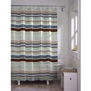  Horizontal Blue Brown Stripe PEVA Shower Curtain