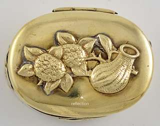 Antique Japanese Meiji Brass Small Oval Trinket Box Applied Decoration 