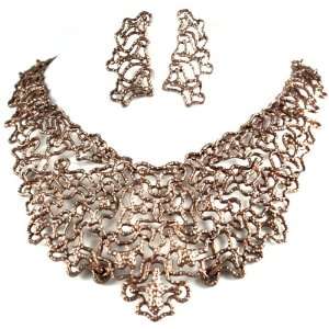 Ultra Unique Rose Gold Finish Coral Reef Necklace and Earrings Set Bib 