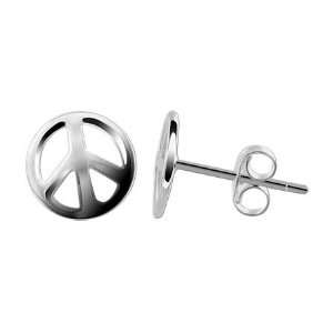   Peace Sign Sterling Silver Stud Earrings with Post Back Findings
