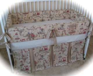 ANTIQUE RED TO THE ZOO TOILE BABY CRIB BEDDING SET  