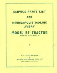 Avery Minneapolis Moline BF R Tractor Parts Manual List  