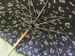 Vintage 1930s? Ladies Umbrella Black Floral Lucite Handle  