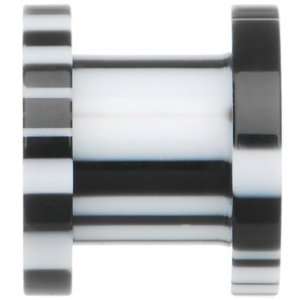  0 Gauge White and Black Zebra Striped Acrylic Threaded 