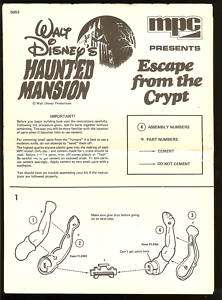 Disney Haunted Mansion 1974 MPC Vintage Instructions  
